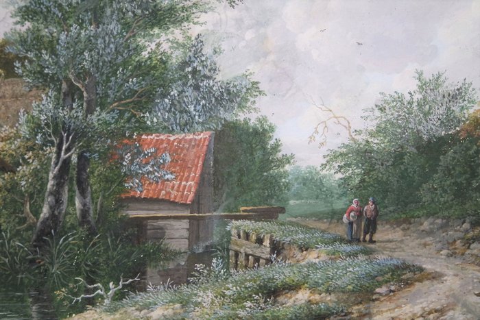 Hendrik Pieter Koekkoek (1843-1927) - Romantisch landschap met reizigers