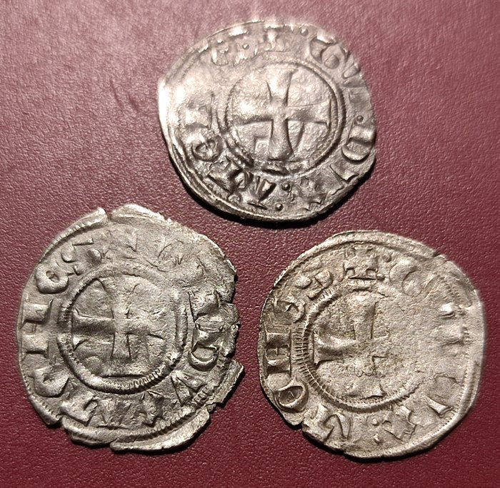 Crusaders - Knappe sorter. Guy II de la Roche (1287-1308). 3 x Silver Denier Thebes Mint  (Ingen mindstepris)