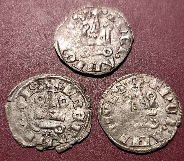 Crusaders - Knappe sorter. Guy II de la Roche (1287-1308). 3 x Silver Denier Thebes Mint  (Ingen mindstepris)