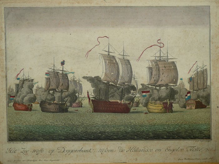 Europa - Nordsøen / Holland / Doggersbank; Georg Matthäus Probst / Georg Balthasar Probst - Het Zee-treffe op Doggersbank tussen de Hollandse en Engelse Flotte - 1721-1750