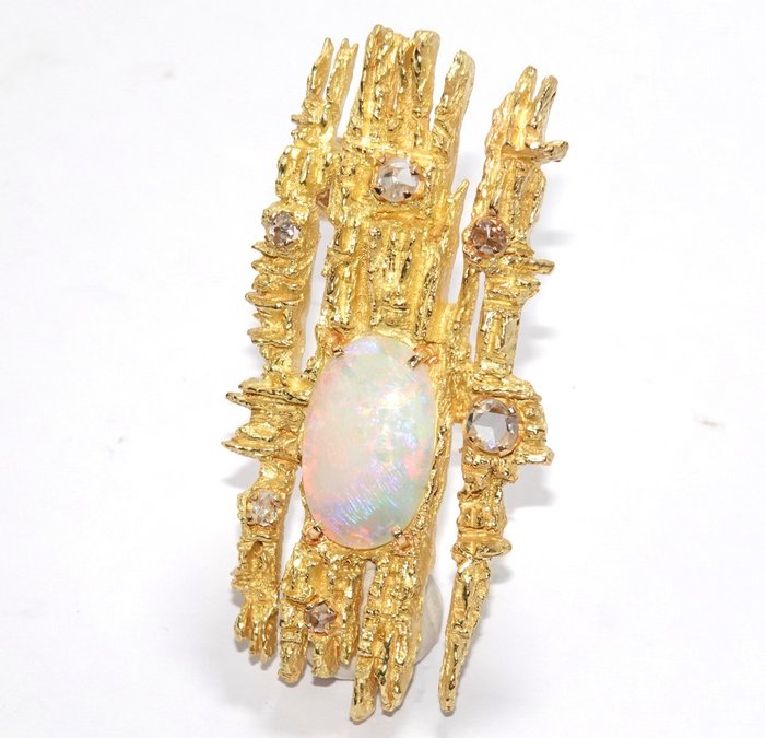 Vedhæng - 18 kraat Gulguld -  4.28ct. tw. Opal - Diamant