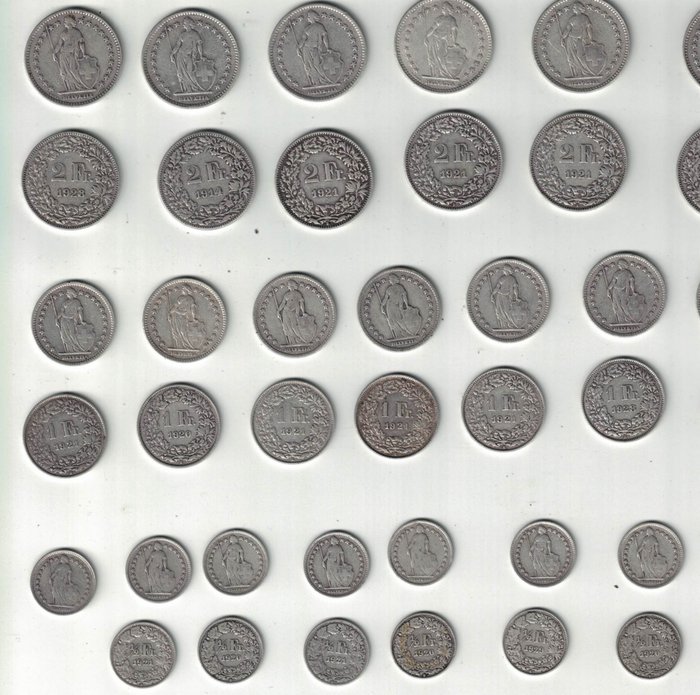 Schweiz. Lot composed of 213 coins in 0.835 Silver 1906-1928  (Ingen mindstepris)