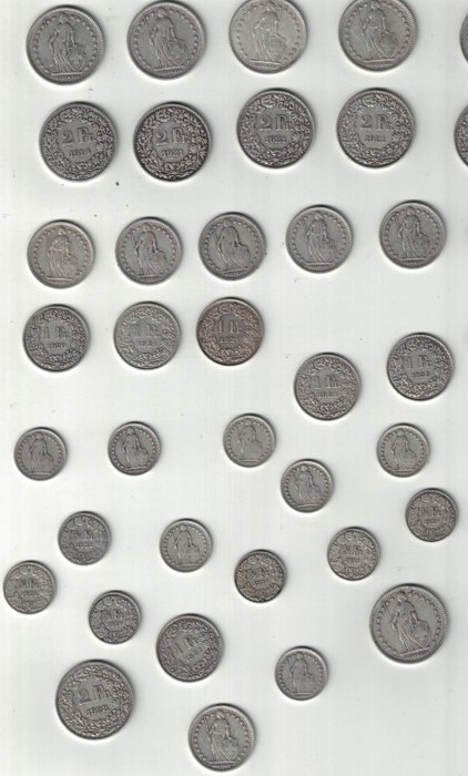 Schweiz. Lot composed of 213 coins in 0.835 Silver 1906-1928  (Ingen mindstepris)