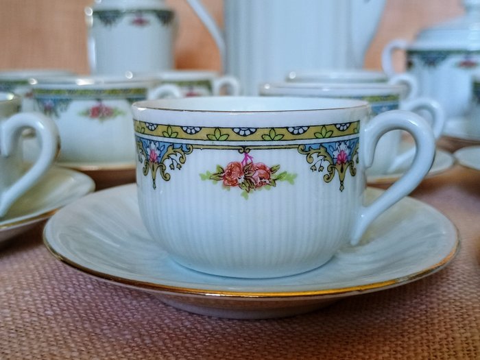 Richard Ginori - Kaffeservice (27) - Guld, Porcelæn - Blomsterguirlander