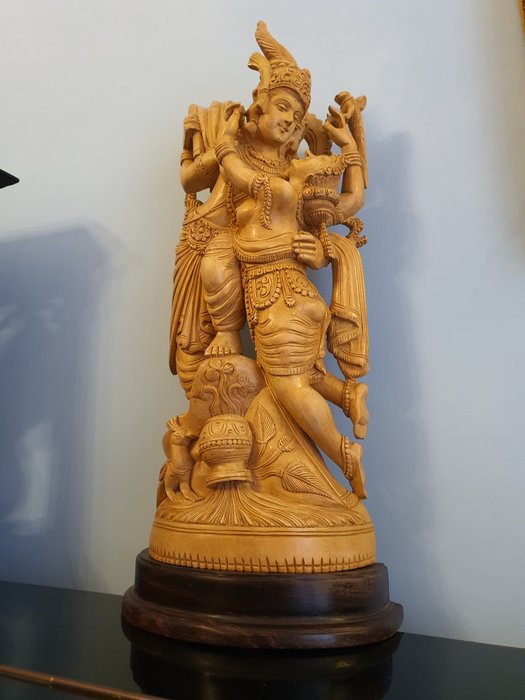 Skulptur, Grande Scultura Lignea Radha e Krishna - 51.5 cm - Rosentræ, Sandal - 1970