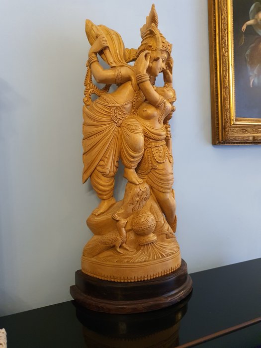 Skulptur, Grande Scultura Lignea Radha e Krishna - 51.5 cm - Rosentræ, Sandal - 1970