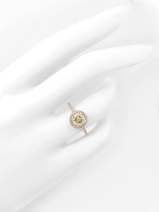 Ring - 14 karat Gulguld -  1.14ct. tw. Gul Diamant (Naturfarvet) - Diamant