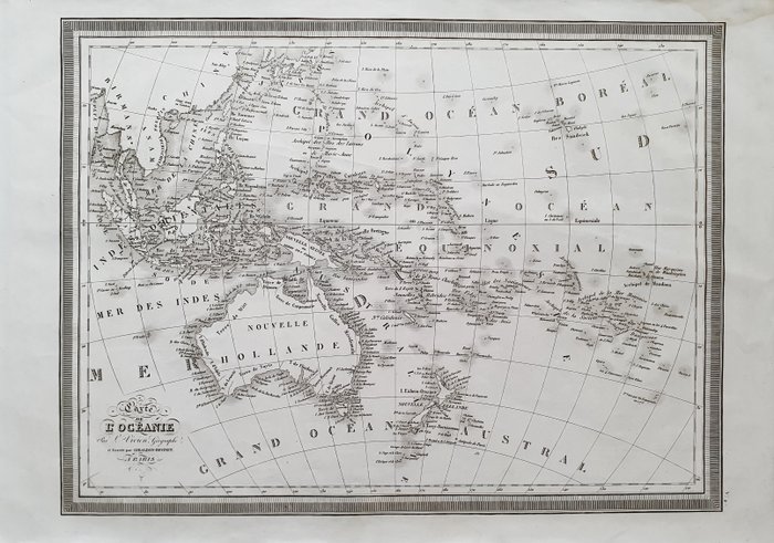 Australien - Oceanien / New Holland / Sydney / New Zealand / Papua / Ny Guinea / Polynesien / Filippinerne; Louis Vivien de Saint Martin - Carte de l'Oceanie - 1821-1850