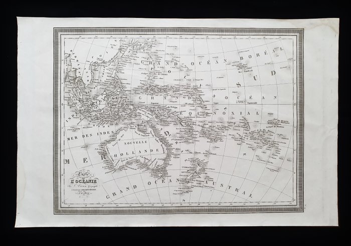 Australien - Oceanien / New Holland / Sydney / New Zealand / Papua / Ny Guinea / Polynesien / Filippinerne; Louis Vivien de Saint Martin - Carte de l'Oceanie - 1821-1850