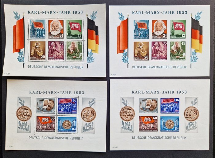 DDR 1953 - Blok 8 + 9 savtakket + usakket Karl-Marx-Jahr