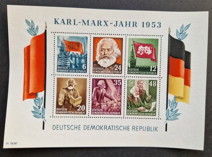 DDR 1953 - Blok 8 + 9 savtakket + usakket Karl-Marx-Jahr