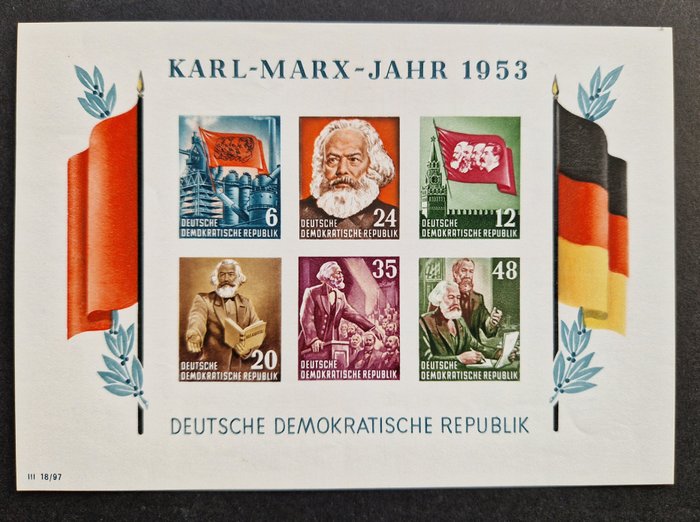 DDR 1953 - Blok 8 + 9 savtakket + usakket Karl-Marx-Jahr