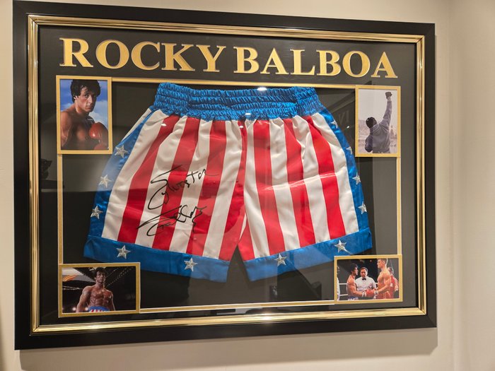 Rocky IV - Lot of 3 - 2x Framed Displays with Shorts signed by Sylvester Stallone  Dolph Lundgren  1x Replica Belt