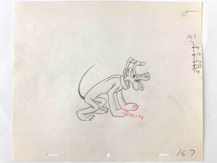 Walt Disney (1951) Original animationstegning af PLUTO + CERTIFIKAT - "Plutopia"