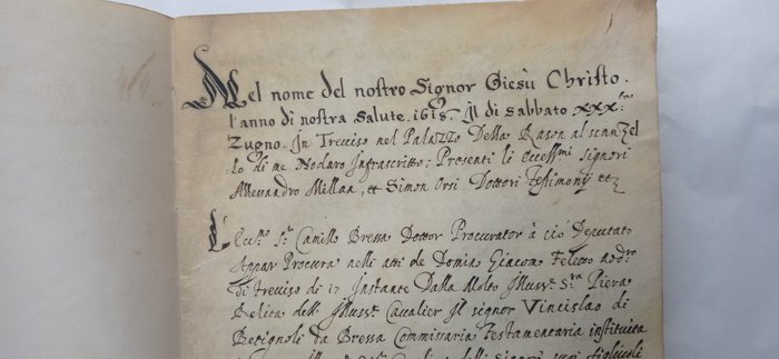Camillo Bressa dottor Procurator - Treviso Palazzo della Rason 1618. Tutto su Pergamena - 1618