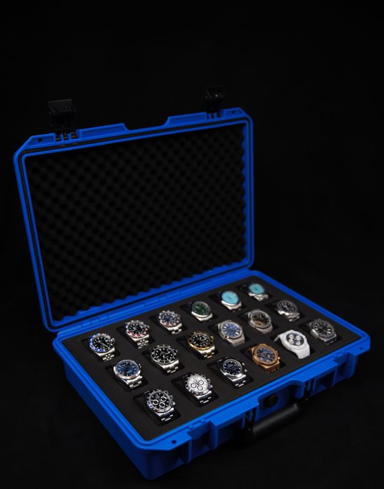 Onverwoestbare horlogekoffer voor 18 horloges - Royal Blue - Originele Elbrus Horology Timepiece