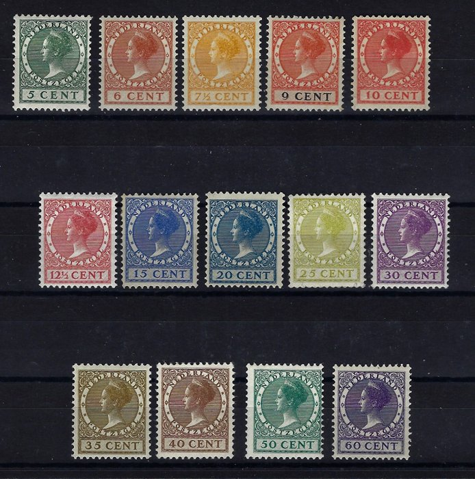 Holland 1924/1926 - Dronning Wilhelmina ''Veth'' ubrugt med originalt tyggegummi. - NVPH 149-162