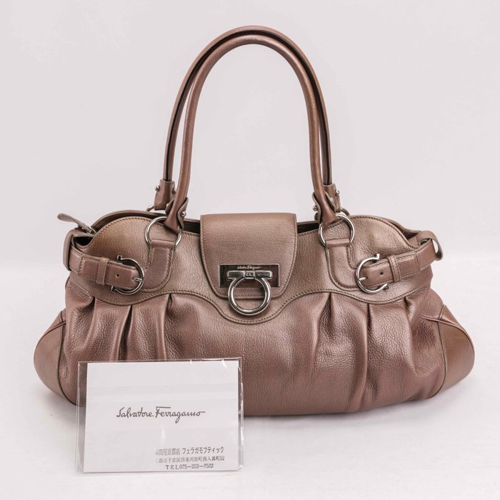 Salvatore Ferragamo - Metallic Bronze Leather Handbag - Håndtaske