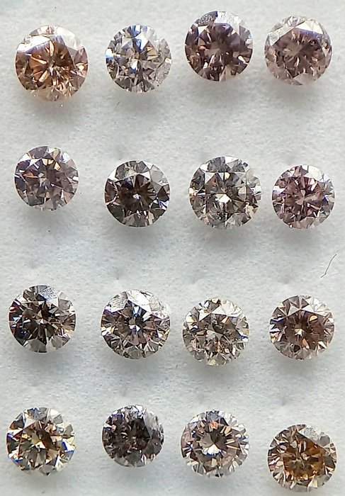 Ingen mindstepris - 16 pcs Diamant  (Naturfarvet)  - 127 ct - Rund - Fancy light Rosa Brun - I1 SI1 - Antwerp Laboratory for Gemstone Testing (ALGT)