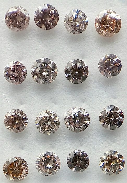 Ingen mindstepris - 16 pcs Diamant  (Naturfarvet)  - 127 ct - Rund - Fancy light Rosa Brun - I1 SI1 - Antwerp Laboratory for Gemstone Testing (ALGT)