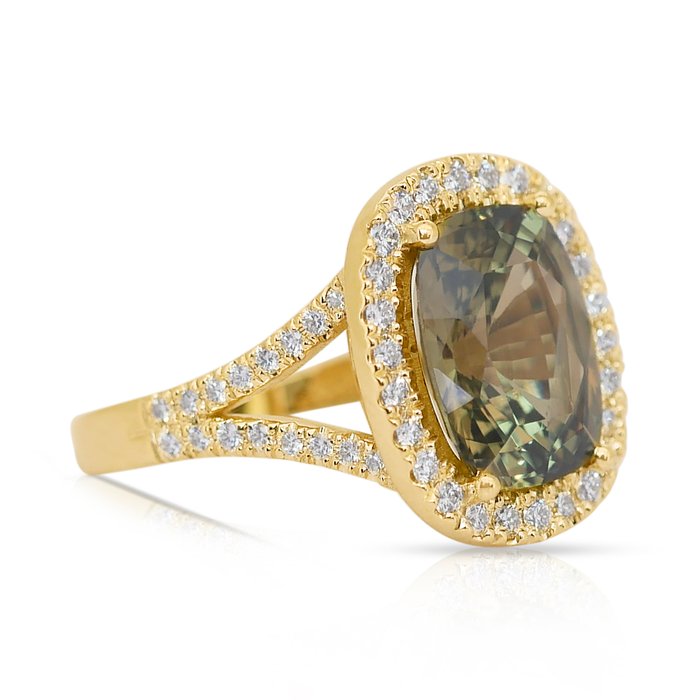 Ring - 14 karat Gulguld -  5.93ct. tw. Beryl - Diamant