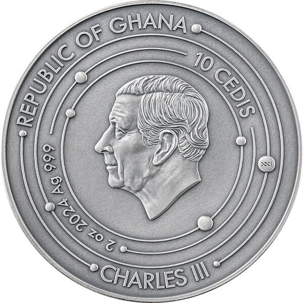 Ghana. 10 Cedis 2024 Mercury - Solar System - Antique finish, 2 Oz (.999)  (Ingen mindstepris)