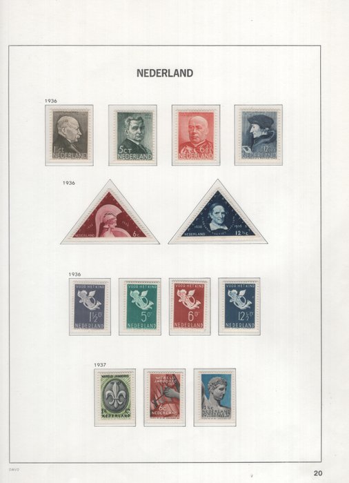 Holland 1936/1944 - Komplet samling af frimærker - inklusive legionblokke, guillochestrimler, Flyvende due - NVPH 263/442