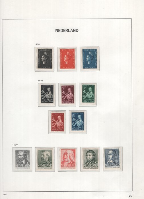 Holland 1936/1944 - Komplet samling af frimærker - inklusive legionblokke, guillochestrimler, Flyvende due - NVPH 263/442