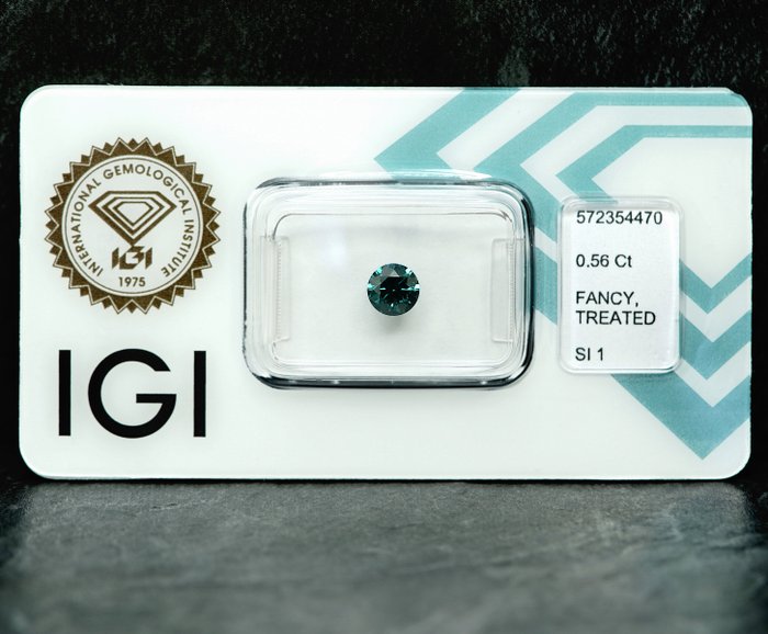 Ingen mindstepris - 1 pcs Diamant  (Farvebehandlet)  - 0.56 ct - Fancy deep Blå - SI1 - International Gemological Institute (IGI)