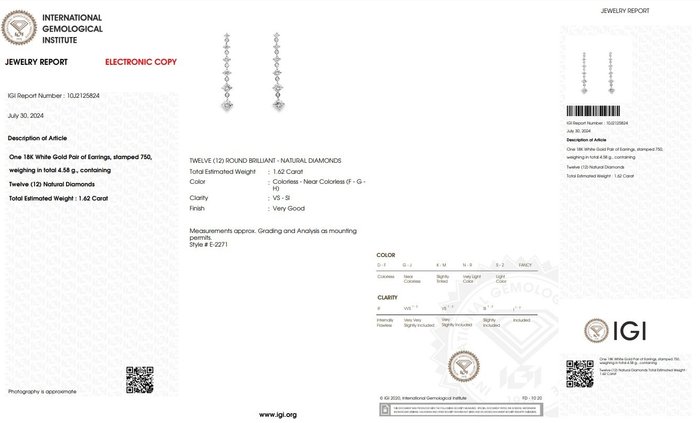 Ingen mindstepris - Øreringe - 18 kraat Hvidguld -  1.62ct. tw. Diamant (Natur)