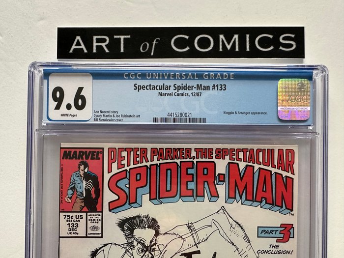 Peter Parker The Spectacular Spider-Man #133 - Kingpin, Arranger Appearance - CGC Graded 9.6 - Extremely High Grade! - White Pages! - 1 Graded comic - Første udgave - 1987