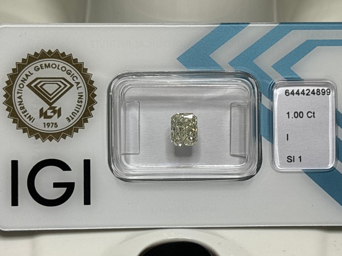 Ingen mindstepris - 1 pcs Diamant  (Natur)  - 1.00 ct - Radiant - I - SI1 - Istituto Gemmologico Italiano (IGI)