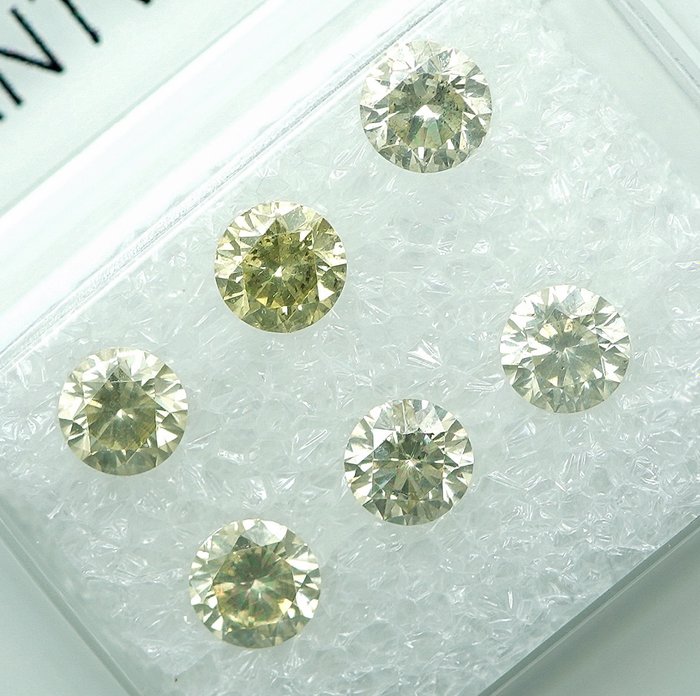 6 pcs Diamant  (Natur)  - 1.08 ct - I1 - Gem Report Antwerp (GRA)