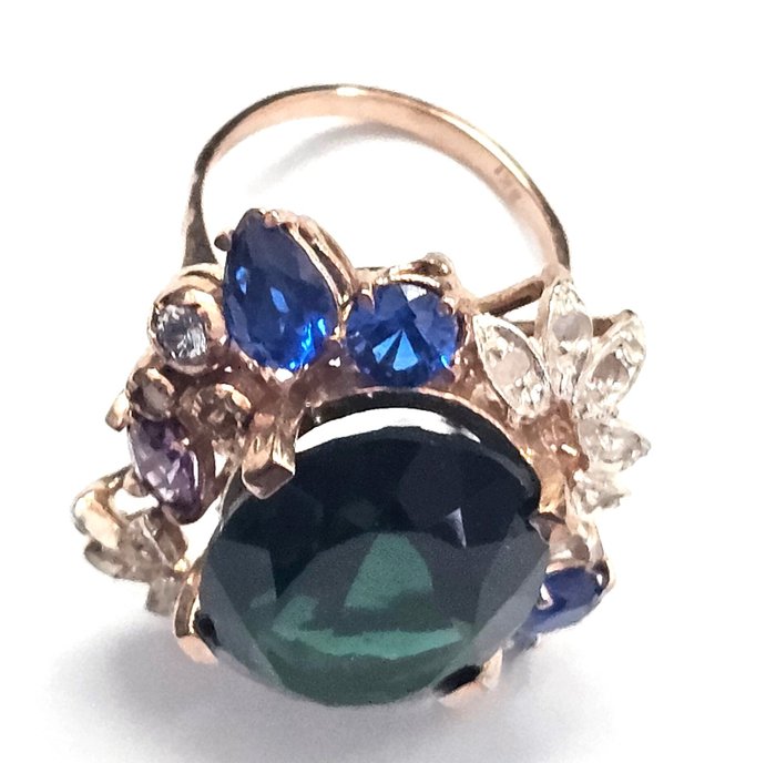 Ingen mindstepris - Ring - 9 kt. Rosaguld, Sølv -  18.30ct. tw. Smaragd - Safir