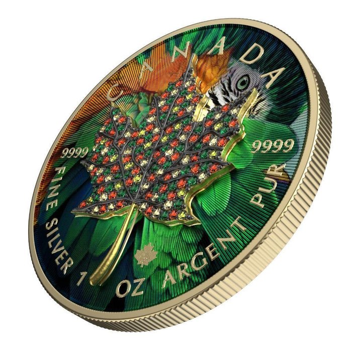 Canada. 5 Dollars 2022 Maple Leaf - Seasons April, 1 Oz (.999) with Bejeweled Insert