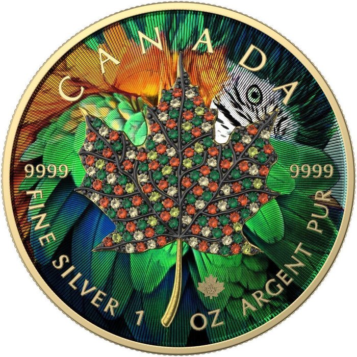 Canada. 5 Dollars 2022 Maple Leaf - Seasons April, 1 Oz (.999) with Bejeweled Insert