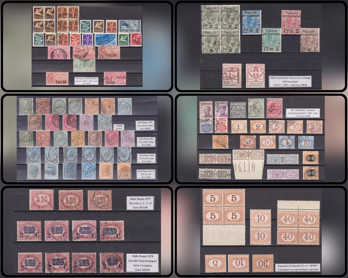 Italien Kongerige 1863/1925 - Udvælgelse af perioden med luftpost, annoncering, tjenester, postpakker, variation mv.