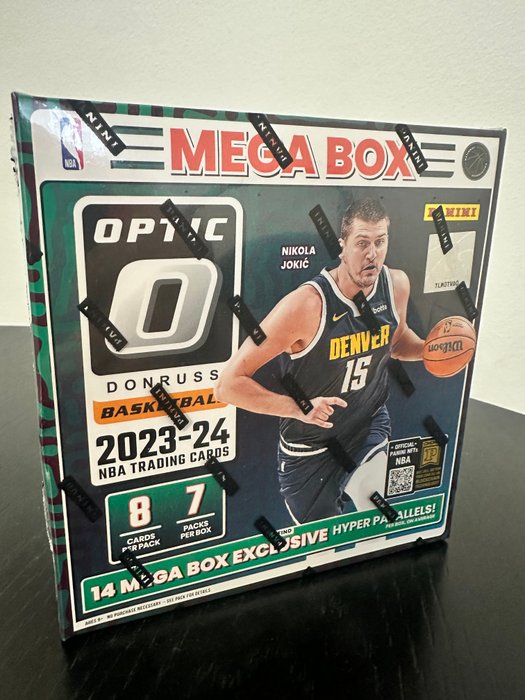 2023/24 Panini Donruss Optic LeBron James, Luka Doncic, Victor Wembanyama Mega Box 7 packs per box, 8 cards per pack - Chase Autograph! - 1 Sealed box - Glimrende (EX)