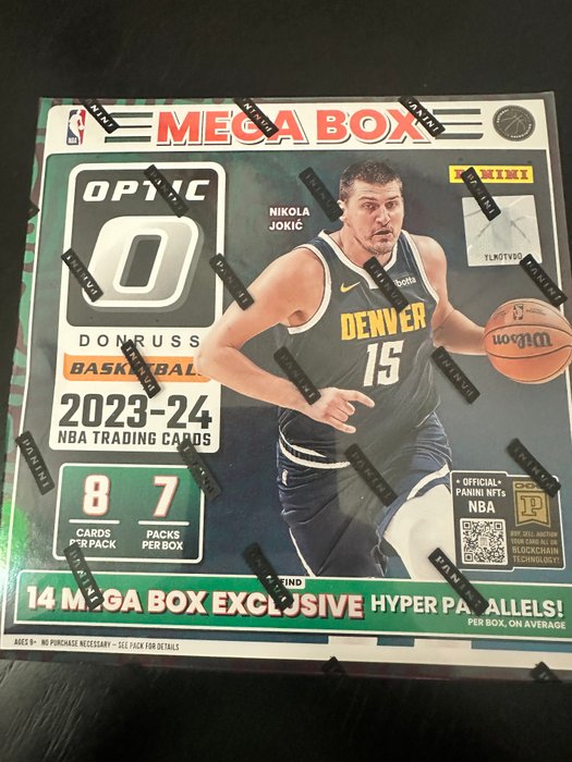 2023/24 Panini Donruss Optic LeBron James, Luka Doncic, Victor Wembanyama Mega Box 7 packs per box, 8 cards per pack - Chase Autograph! - 1 Sealed box - Glimrende (EX)