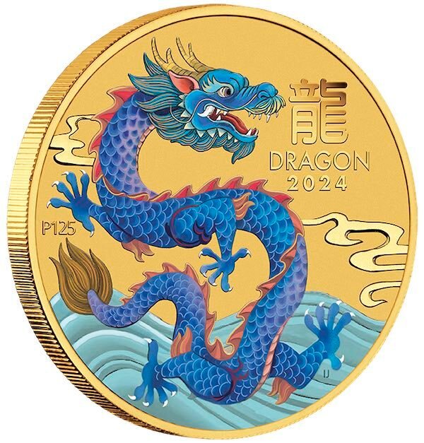 Australien. 5 Dollars 2024 Lunar III - Drache. 1/20 oz - Gold .999 - Perth Mint  (Ingen mindstepris)