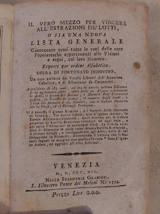 Fortunato Indovino - Il vero mezzo per vincere all'estrazione de'lotti... - 1812