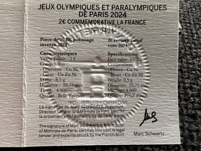 Frankrig. 2 Euro 2024 "La Tour Eiffel Danse + Polissage Inversée" (2 stuks) Proof  (Ingen mindstepris)