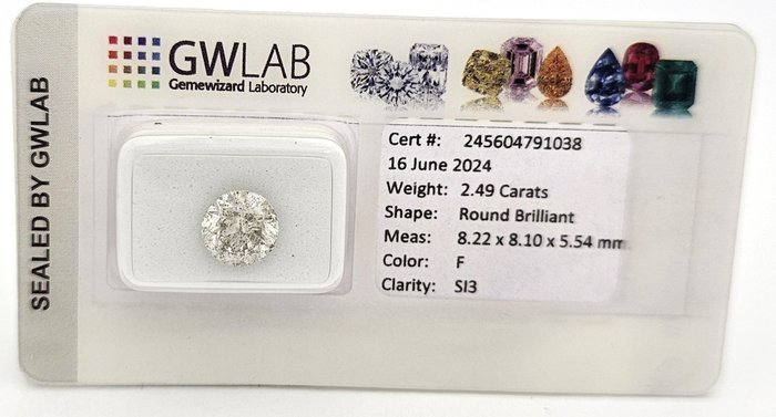 1 pcs Diamant  (Natur)  - 249 ct - Rund - F - SI3 - Gemewizard Gemological Laboratory (GWLab)