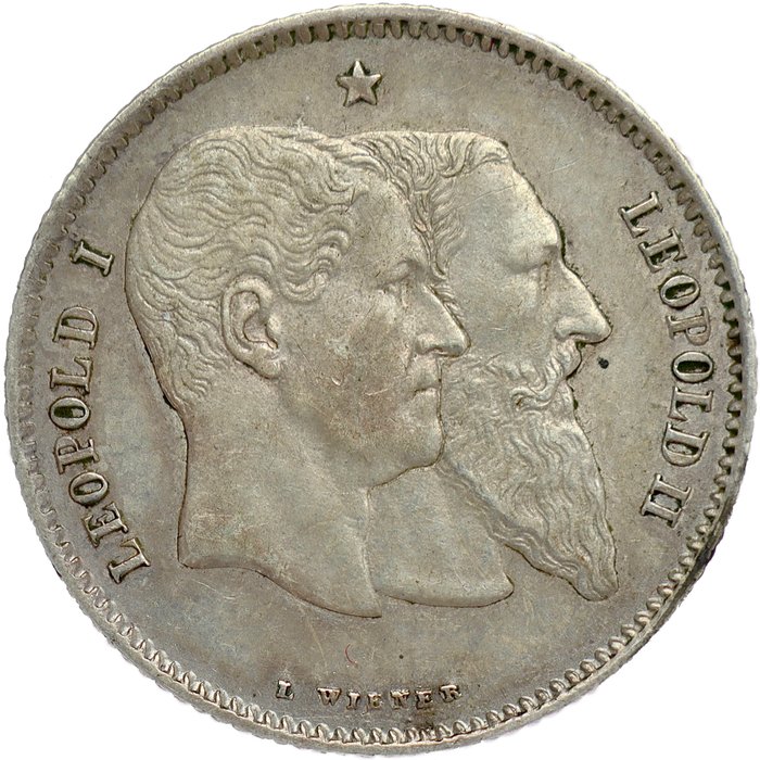 Belgien. Leopold II (1865-1909). 1 Franc 1880 - 50th Anniversary of Independence - variety with incomplete cross