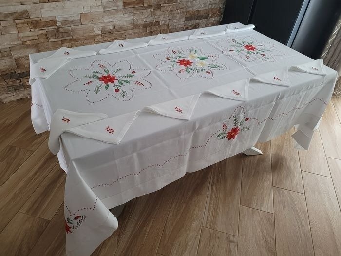 Christmas tablecloth hand embroidered - Dug  - 270 cm - 175 cm