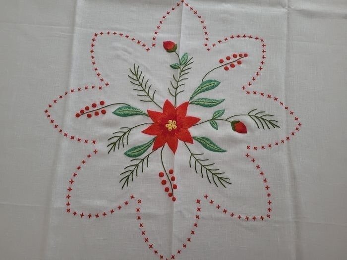 Christmas tablecloth hand embroidered - Dug  - 270 cm - 175 cm