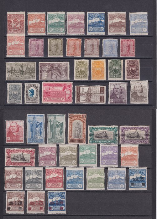 San Marino 1921/1927 - Parti af 9 serier plus N.88,89,97,129,133. MH. Nogle ufuldstændige serier af lave værdier. - Sassone Serie da 16 a 25; Sassone 88,89,97,129,133