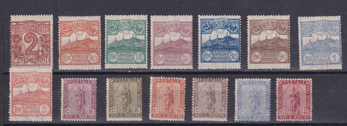 San Marino 1921/1927 - Parti af 9 serier plus N.88,89,97,129,133. MH. Nogle ufuldstændige serier af lave værdier. - Sassone Serie da 16 a 25; Sassone 88,89,97,129,133