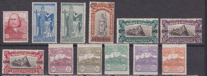 San Marino 1921/1927 - Parti af 9 serier plus N.88,89,97,129,133. MH. Nogle ufuldstændige serier af lave værdier. - Sassone Serie da 16 a 25; Sassone 88,89,97,129,133