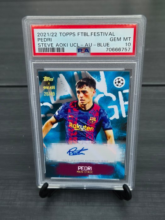 2021/22 Topps Steve Aoki Football Festival UCL Pedri Autograph Blue /49 PSA 10 Graded card